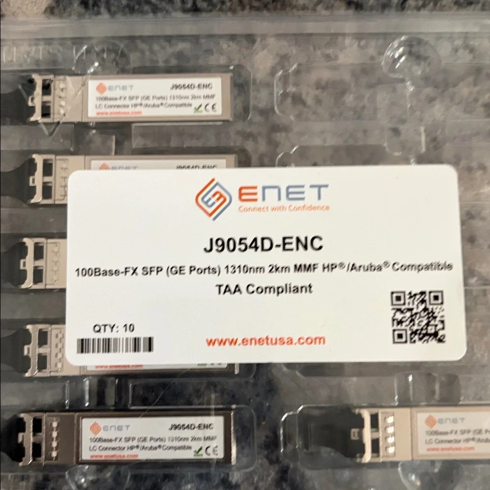(6) New ENET J9054D-ENC SFP Transceiver Modules - HP/Aruba Compatible 100Base-FX